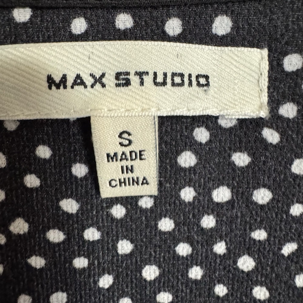 Max Studio True Wrap Dress Size S Black & White Polka Dot Ruffle Sleeve V Neck - Picture 8 of 16